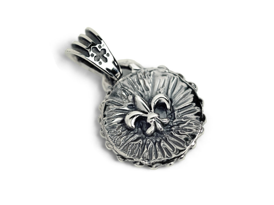 Anhänger aus Silber rund mit lilie 