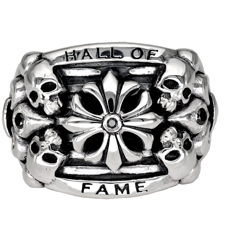 Ring Hall Of Fame, in Silber und Diamanten für den Mann mit totnkopf und kreuz